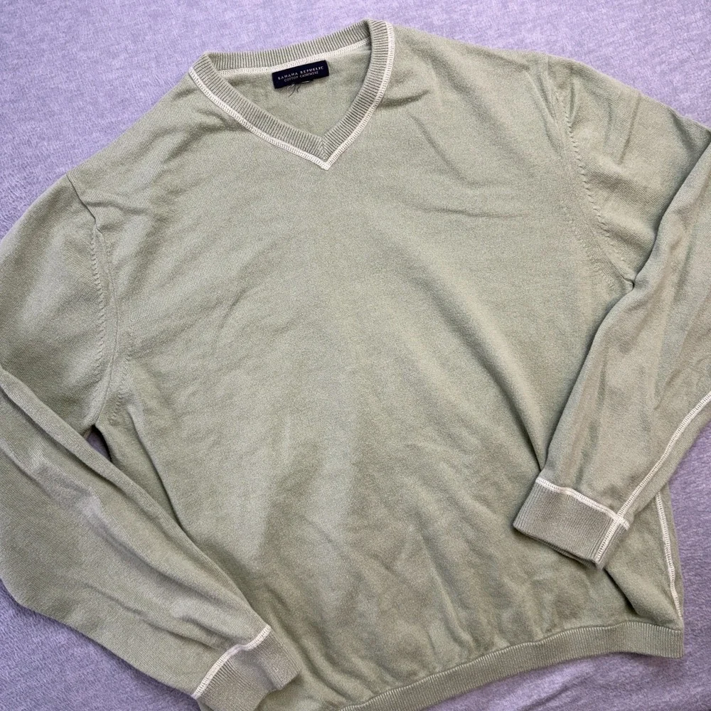 Banana Republic Sweater‎ Mens Large Green Cotton Cashmere V-Neck Knit Pullover